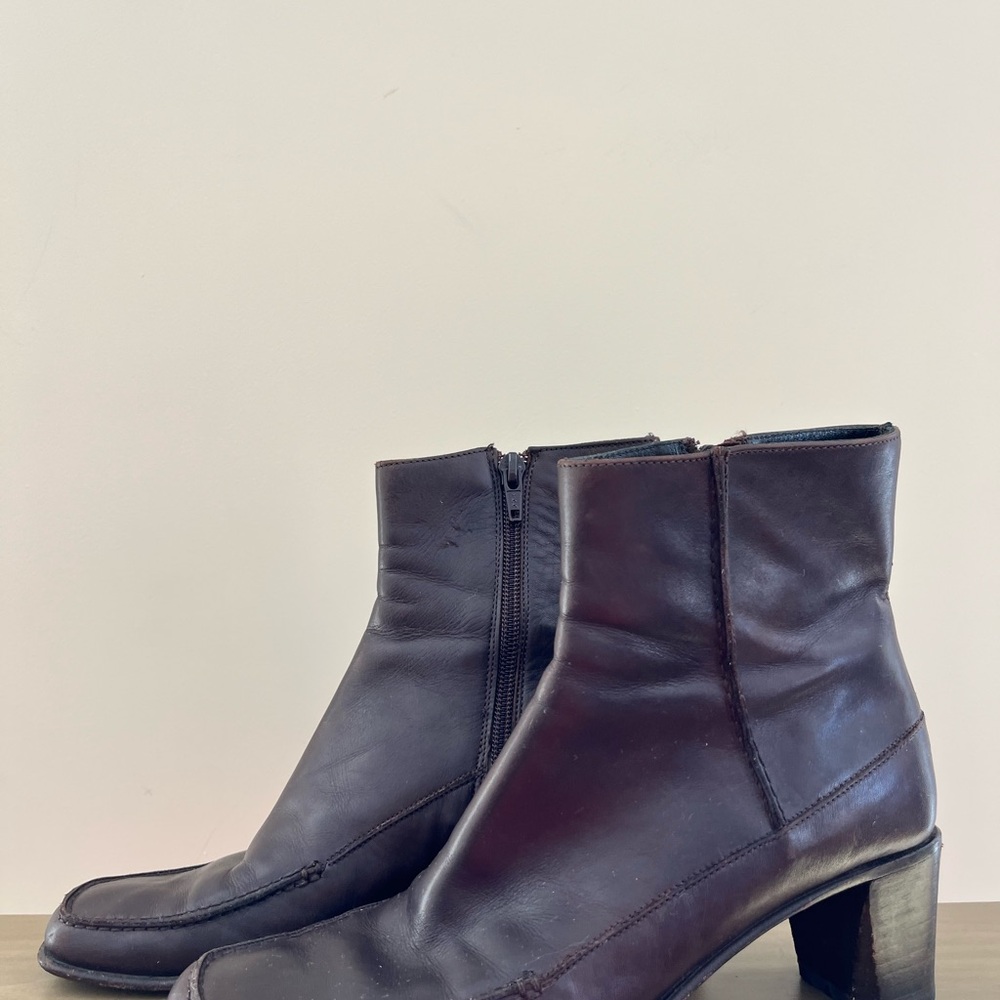 Vintage Studio Spiga Dark Brown Leather Square Toe   Ankle Boots side zip